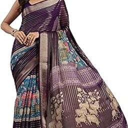 Multi Animal printed saree with woven design border and a blouse piece-image-1