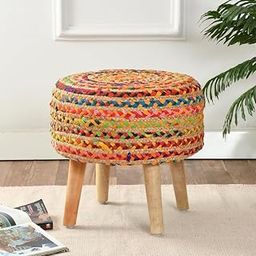 Homeaccex Jute Ottoman Pouffe Stool for Living Room Sitting Pouf Puffy Stool Footrest Footstool, (16 Inch Height, Multicolor)-image-62
