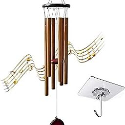 Takenick Wind Chimes for Home with 1 Hook,Balcony Decor Items 6 Pipes Hanging Bells Six Rods for Positive Vibrations & Energy Garden Outdoors Office Melodious Metal Wind Chimes Sound. (Golden Colour)-image-102
