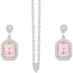 Elegant Pink Stone Pendant Necklace Set for Women & Girls – Silver-Plated Necklace with Matching Earrings – Ideal for Weddings, Parties & Gifts- BBS-NKPS-PNST-SL-image-21