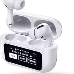 Wireless Earbuds with Bluetooth 5.4, ANC, Touch Control, LED Display, 50ms Latency, White-image-1