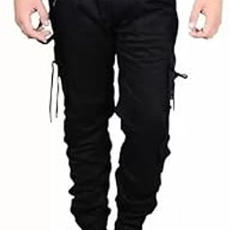 Men's Regular Fit Mid Rise Cargos Black (LA0014) (32)-picture-41