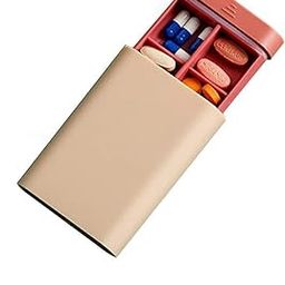 Grab Smart Pill Organizer Traveling Container Box with 6 Compartments Moisture Proof Small Pill Box for Pocket Purse Daily Pill Case Portable Pill Container Vitamin Fish Supplement (Beige)-image-44