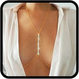1 Pcs Premium Rhinestone Body Chain Bra Chest Body Jewelry for Women (gold)-image-67