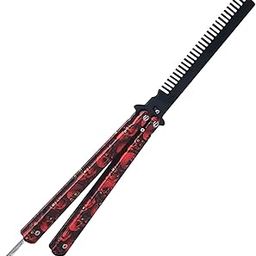 UJEAVETTE® Practice Butterfly Comb Trainer Foldable Stainless Steel Metal Practice Comb Red-41