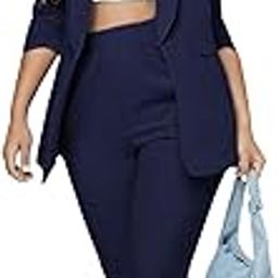 Women's 2 Piece Solid Ruched Sleeve Blazer and Pants Business Office Suit Set-image-53