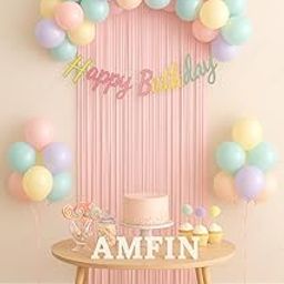 AMFIN (Pack of 34) Backdrop Bliss Birthday Decoration DIY Kit with Balloons, Fringe Curtain and Banner - Pastel Multi-image-18
