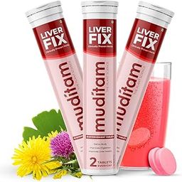 Muditam Ayurveda Liver Fix Effervescent Tablet | Liver Detox Ayurvedic | Milk Thistle Capsules For Liver in Effervescent form | Helps in fatty liver | Ideal for 1 month - 60 Tablets-image-0