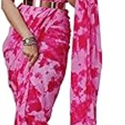 Women's Georgette Geometric Print Ready To Wear Saree With Banglori/Art Silk Plain Unstitched Blouse Piece (Light Pink,Dark Pink)-image-8