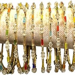 Multicolour Crystal Beaded Bangles Set for Women & Girls | Traditional Gold-Plated Kada Style Bangles | Ethnic Indian Bangle Set (Set of 12)-image-39
