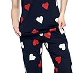 Night Suit for Women's Navy Blue Heart Printed Cotton Night Dress of Top and Pajama Set 5780-picture-11
