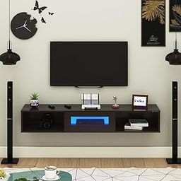 Anikaa Novus Wall Mount Modern Floating TV Unit for Living Room with Open Shelf Storage Cabinet & Middle Cabinet Blue LED Light (Ideal for 32 to 55 inch TV, DIY Installation, Wenge Finish)-image-66