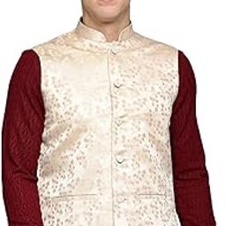 SHOWOFF Men's Woven Design Rose Gold Silk Blend Nehru Jackets-CD-B-1035_RoseGold-image-67