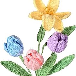 GODSDWARES 4pcs Crochet Flower, Crochet Flowers Bouquet, Pastel Floral Gift for Mothers Girls Friends Home Vase Filler Office Table Decor Bedroom Wedding Gift for Friends-image-80