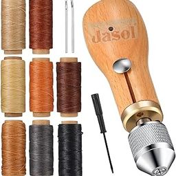 Jasol 12 Pcs Sewing Awl Kit Portable Leather Including Handheld Sewing Repair Awl Straight and Bent Needles and 8 Rolls Waxed Threads with Small Screwdriver for DIY Craft-image-17