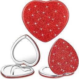 Briwooody 4 Pcs Compact Folding Mirror Mini Vanity Mirror Double Sided Cute Glitter Cosmetic Mirror Heart Shaped Portable Travel Magnifying Makeup Mirror for Women Home Valentine's Day(Red)-14