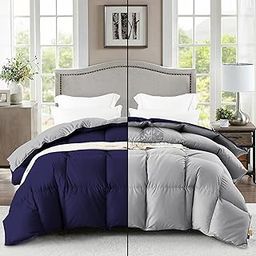 ALISHIBA CASA Reversible 600 GSM Heavy Winter Comforter Double Bed Size (90"X100") - Super Soft Fluffy 600 GSM Fill for Winter Comforter/Rajai/Duvet/Blanket Double Bed - Navy Blue/Silver Grey Color-picture-1