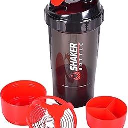 Greneric Protein Shaker Bottles 20 Ounce Leak Proof Class Portable Gym Shaker Water Bottle with Measurement line BPA Free Plastic Sports Mixer Cup Fit Most Cup Holders (Red)-image-3