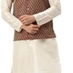 (Since 1958 Men's Silk Blend Off White Kurta Pyjama & Maroon Self Design Nehru Jacket Combo-image-18