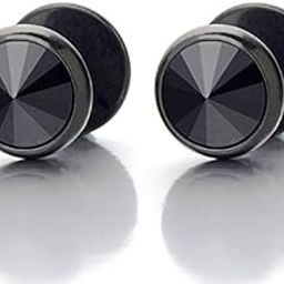 Mens Screw Stud Earrings with Round Black CZ, Stainless Steel Barbell-image-110