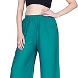 Women's Rayon Jumbo Size Palazo Pants with Pockets, Stylish Palazzo for Kurti, Tunic, Women's Relaxed Fit Mid Rise Palazzo-Rama Green-image-3