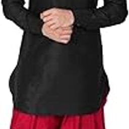 VM Mens Silk Blend Kurta And Dhoti Set - Classic Ethnic Attire| Curved Shape Pathani Style Men's Mid Length Full Sleeves Mandarin Collar Kurta With Cowl Style Patiala Dhoti Pant Set-image-47