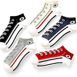 Sneaker Style Ankle Socks, Red and Black, 2 Pairs, Casual Cotton Blend-image-54