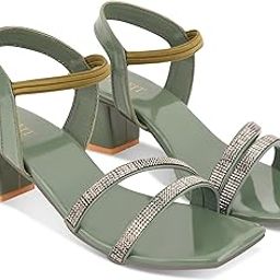 Women's Block Heel Sandals, Rhinestone Straps, Elastic Back Strap-image-69