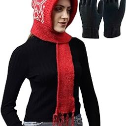 Set of Weavers Villa Snow Proof Inside Fur Acro Wool Unisex Cap with Attached Neck Warmer Muffler Thick Fleece Lined Winter Cap and Gloves for Women, Free Size-image-23