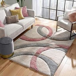 RUGS WORLD Carpet for Living Room Shaggy Rug 3X5 FEET Handmade Microfiber Cozy Super Soft Plush Shaggy Modern Carpet, Bedroom, and Home D?cor Cozy & Durable Floor Mat (Ivory Grey Ring)-image-58