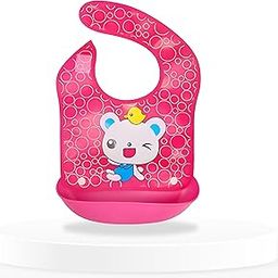 BEMBIKA Baby Feeding Essential Baby Feeding Bib Silicone Tableware Waterproof, Washable Lightweight and Ideal for Feeding Baby & Toddlers-(Cute Cartoon Pink)-image-16