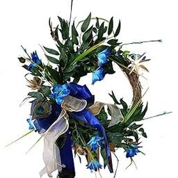 ATORSE Blue Artificial Flower Wreath with Ribbon Bowknot 18" for Farmhouse Decor|Home & Garden|Home D?©cor|Floral D?©cor-image-51