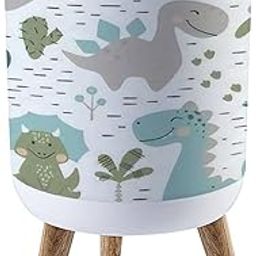KCDCYCZEAL Small Trash Can with Lid Dinosaur Baby boy Seamless Sweet Dino with Palm and Cactus Round Recycle Bin Press Top Dog Proof Wastebasket for Kitchen Bathroom Bedroom Office 7L/1.8 Gallon-85