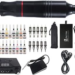 JAZZY PEARLS Professional Cartridge Tattoo Machine Pen Rotary Set Foot Pedal Black-image-81