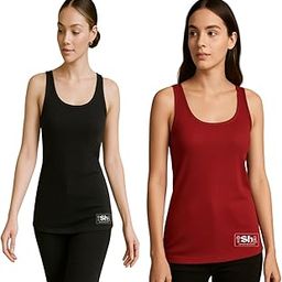 Women's Athletic Tank Top, Racerback Camisole, Pack-2 (in, Alpha, Free Size, Regular, Black-Maroon)-image-90