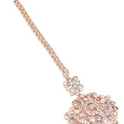 Rose Gold-Plated Handcrafted Cubic Zirconia Studded Maangtikka for Women-image-2