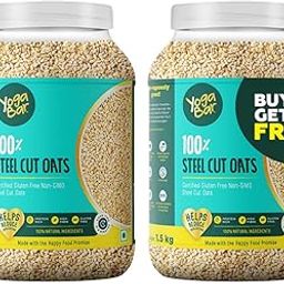 Yogabar Steel Cut Oats 1.5 Kg|Buy 1 + 1 Free|Healthy Protein Breakfast Oatmeal|Premium & Gluten Free Oats|100% Whole Grain, Non Gmo|High In Iron & Fibre|1.5 Kg Pack Of 2|Plain|1 Count-15