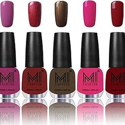 MI Fashion® 7 Days Lasting Premium Nail Polish Shades - Pucker Up Plum,Lava Lust,Metallic Coffee,Passion pink and Mighty Maroon-69