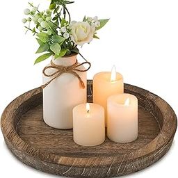 Hanobe Candle Plate Holder Tray: Round Wooden Decorative Candle Plate Small Farmhouse Table Centerpiece Rustic Wood Tealight Pillar Trays for Christmas Wedding Halloween Home Decor-23
