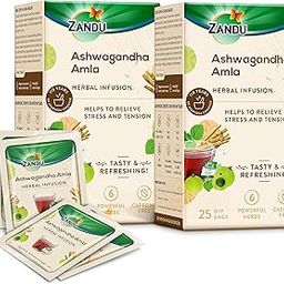 Zandu Ashwagandha Amla Ayurvedic Infusion, A Herbal Tea Enriched With 6 Ayurvedic Ingredients (Pack Of 25 Tea Bags X 2) - 0.19 Kg-image-55