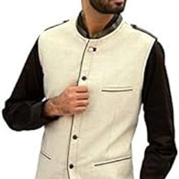 Beige Designer Cotton Slevesless Men's Waistcoat Nehru Jacket Style 2 Colours for Party Weeding or Formal Wear Men's Waistcoat Printed Waistcoat Waistcoat for Mens-9