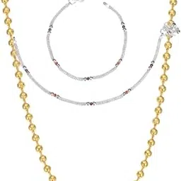 aanyacentric Elegant Silver Plated Anklets & 22 inch Gold Plated Chain Stylish Women and Girls Accessories-picture-10