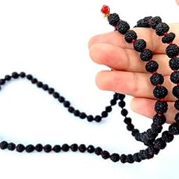 HONODIX® Original Rudraksha Panchmukhi Mala (Black, 6.5mm) for Wearing and Japa Mala (5 Mukhi Mala, 108 Beads Mala Rosary Garland) (Black)-22