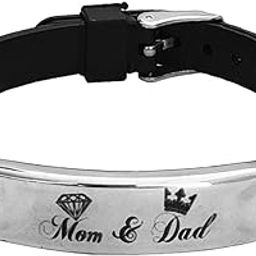 Mom And Dad Printing Made of Stainless Steel and Black Silicon Strap Unisex Wristband for Girls, Boys & Adults-image-64