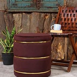 ShadowKart Pouffes Sitting Stool for Living Room, Wooden Mudda Ottoman Stools, Pouffe Footstool, Pouf for Office Home Decoration & Dressing Table, 16x16x18 Inch (Coffee)-image-55