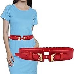Elastic Fabric Waist Belt for Women Dresses Elegant Vintage Design Stretchy Slim Ladies Belt for Saree Girls Jeans - Free Size (GRP-LD95N_Red)-image-48