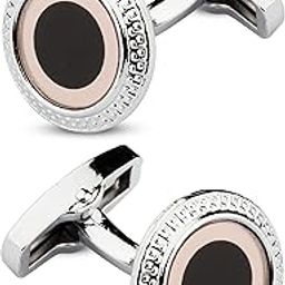 Black Dotted Silver and Baby Pink Coloured Cufflinks for Men.-20