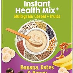Manna Health Mix Instant Multigrain Cereal, Banana, Dates, Honey with Milk. Made with Real Fruits and 8 Supergrains and Millets. No Added Sugar, No Artificial Color, Flavors 200g-67