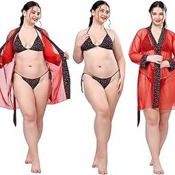 Plus Size 3-Piece Floral Print Bikini Set Nighty for Honeymoon Nighty for Female Nighty for Women Nighty for Women Sexy Night Set Sexy hot Honeymoon Special Lingerie Set-picture-0
