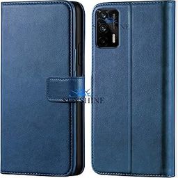 SUNSHINE® Leather Vintage Shock Proof Flip Case Back Cover for Realme GT 5G Sport (Flexible | Leather Finish | Card Pockets Wallet & Stand |Blue)-image-99